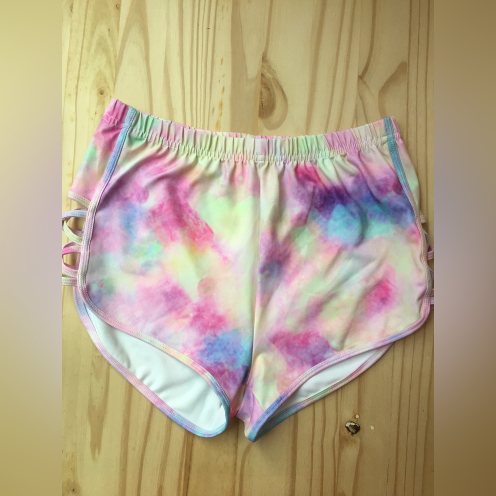 Tie-Dye Pastel Women’s Athletic Shorts Elastic Waist Lined Multicolor Sz M Dance